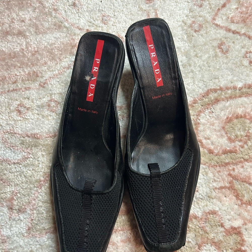 Prada Women’s Black Mesh Square-Toe Heels